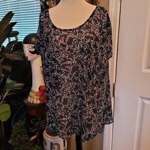Torrid Top Blouse Blue Pink Bird Birds Spring Summer Popover Plus Size 3 3x 3XL